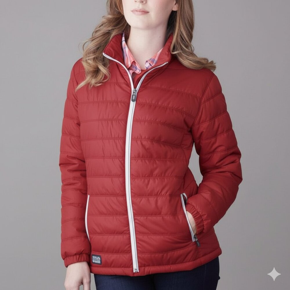 Dri Duck 9408 Belay Zip Front Long Sleeve Quilted Red Puffer Jacket Women M EUC